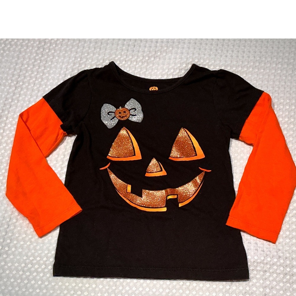 Celebrate Together Halloween Shirt Toddler 3T Black Orange Excellent Glitter Bow